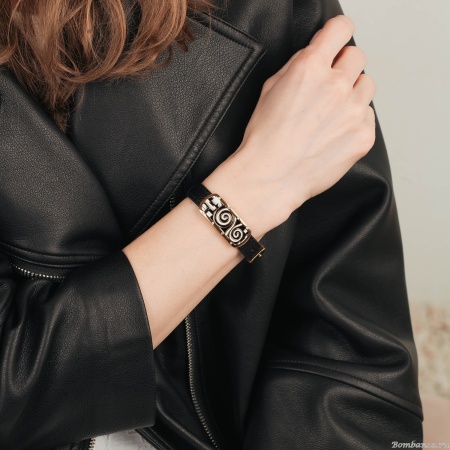 Браслет Fiore Luna, на кожаном черном ремешке, MKOB0172-1 G